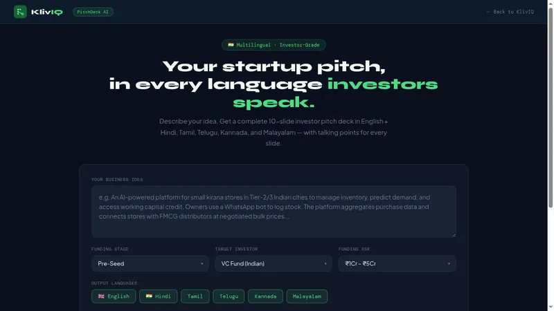 PitchDeckAI — Investor-ready decks in six Indian languages.